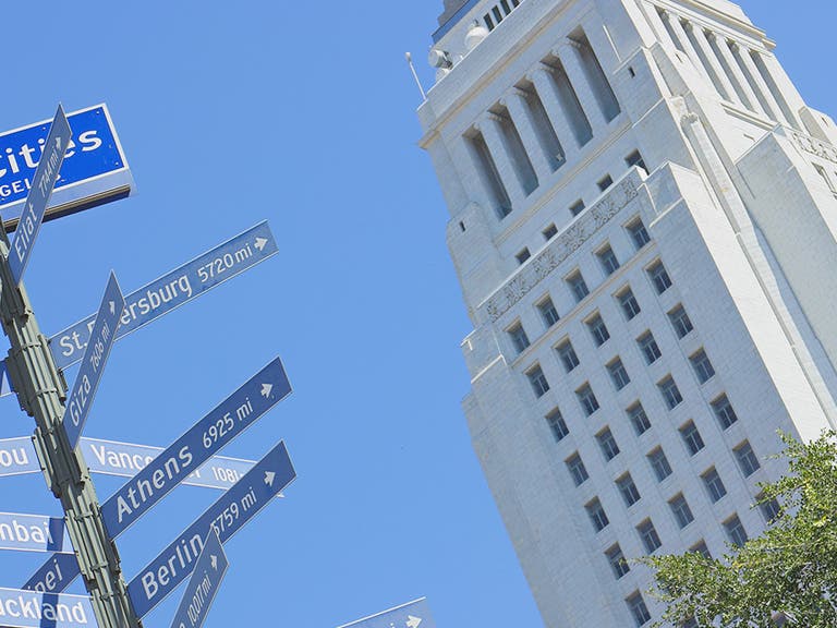 Sister Cities of Los Angeles sign at City Hall