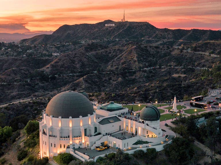 Griffith Observatory and the Hollywood Sign at sunset