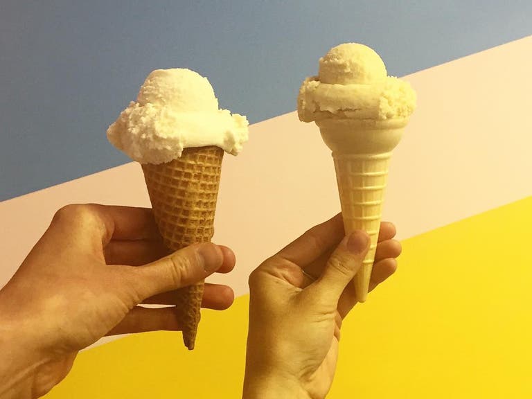 Peanut butter-pickle and cornflakes ice cream at Scoops Chinatown | Instagram by @tiffanycooper_