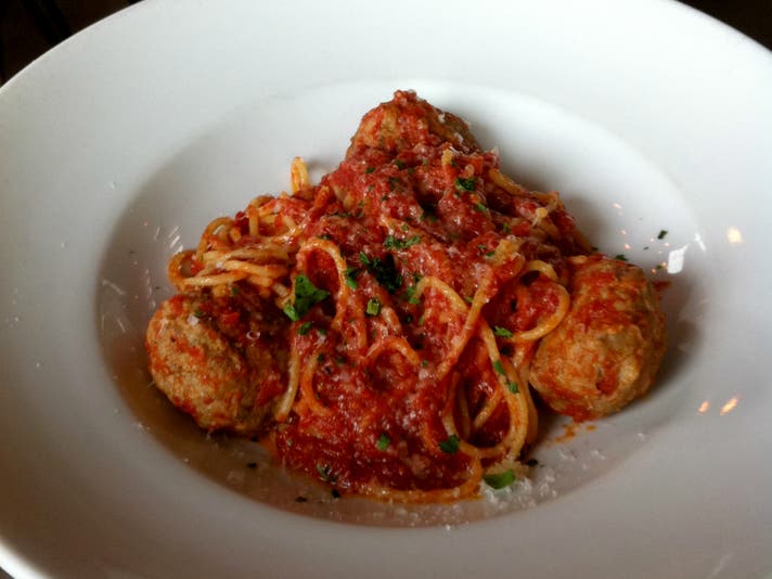 Spaghetti and meatballs at Maximiliano | Photo by Joshua Lurie