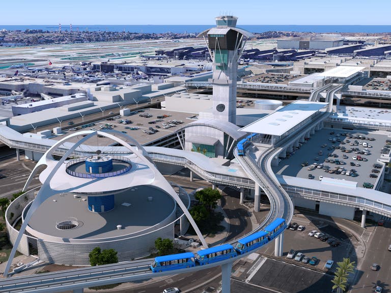 Aerial view of Automated People Mover (APM) at LAX | Rendering courtesy of LAWA
