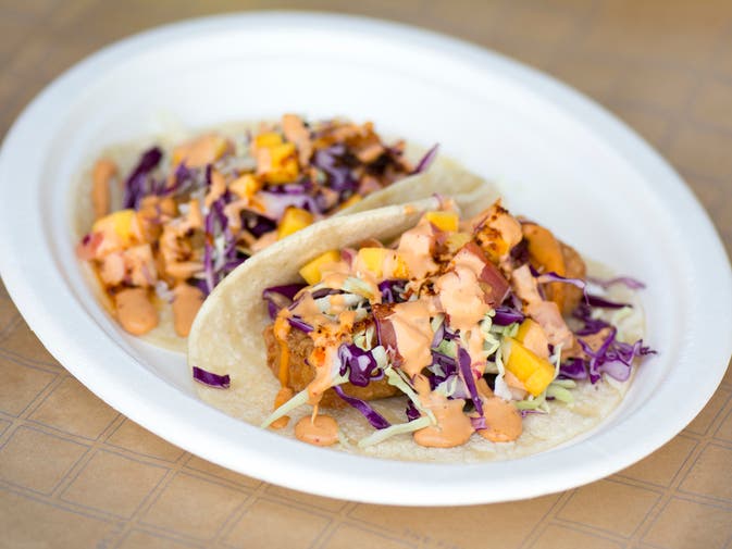 Fried fish tacos at Coni'Seafood | Photo by Aliza Sokolow, courtesy of The Fields LA